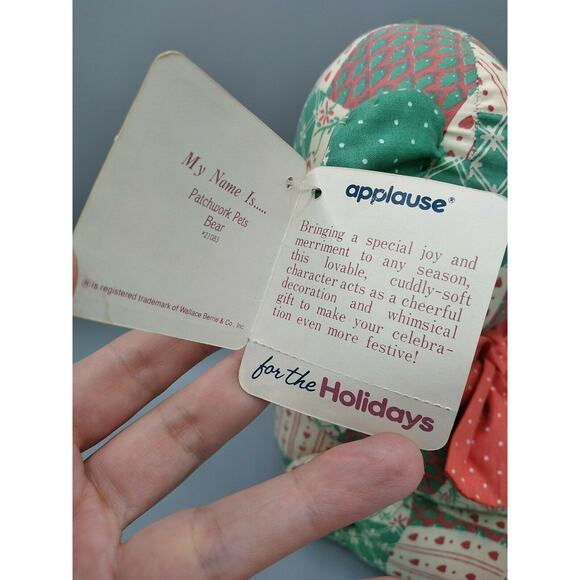 Vintage Applause Patchwork Pets Bear Teddy Button Joints w/ Tags 1986 RARE HTF - Picture 5 of 12